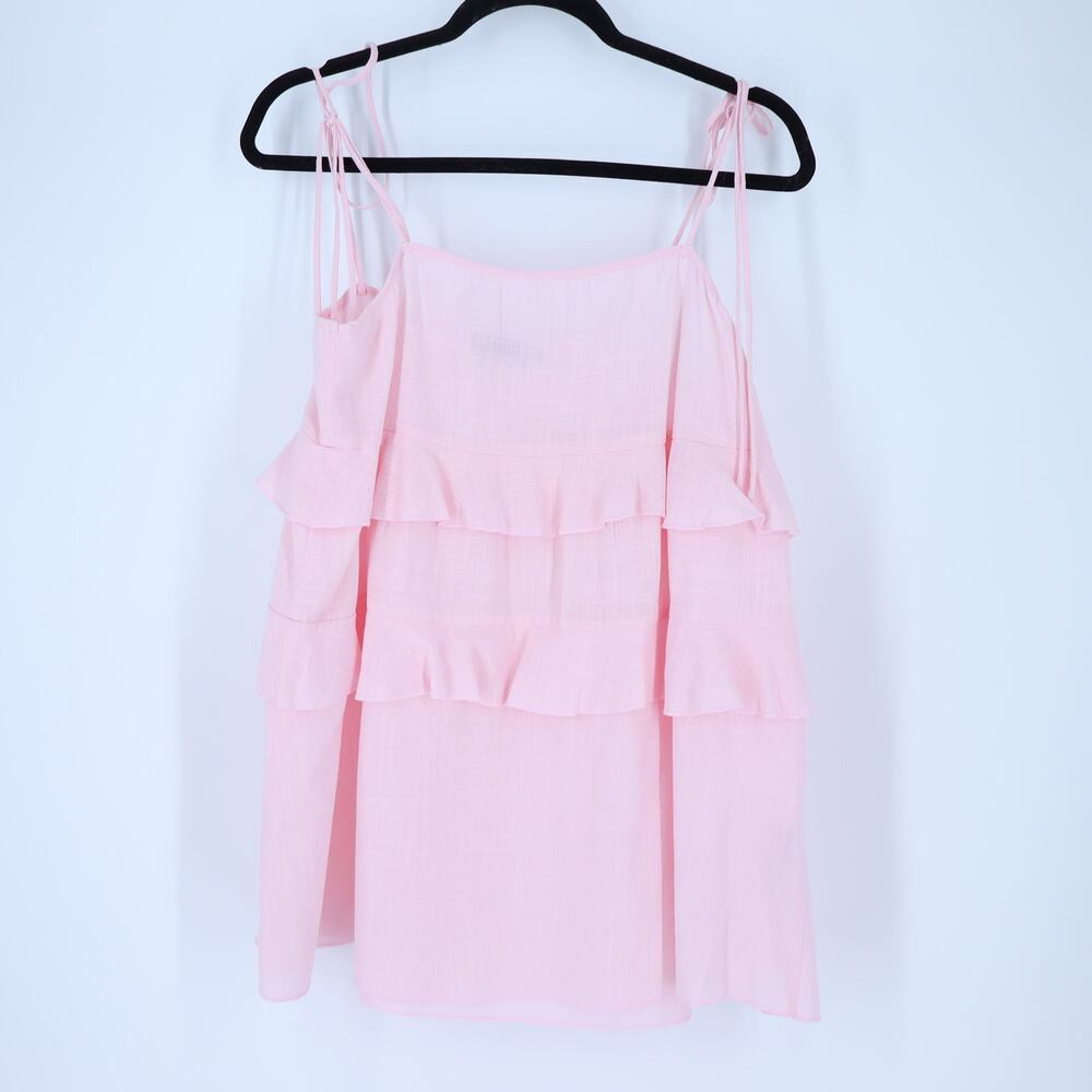 Edikted Dorothia Mini Dress Light Pink Sheer Linen Strappy Sleeve Women's S